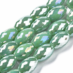Electroplate Glass Beads Strands, AB Color Plated, Faceted, Oval, Medium Sea Green, 11x8mm, Hole: 1.2mm, about 60pcs/strand, 26.38 inch(67cm)(EGLA-S194-15A-A12)