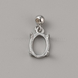 Rhodium Plated 925 Sterling Silver Pendant Cabochon Settings, Open Back Settings, Oval, No 925 Stamp, Platinum, Tray: 6x8mm, 10x6x3.5mm, Hole: 0.5mm(STER-WH0010-29)