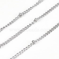 Tarnish Resistant 304 Stainless Steel Curb Chains, Satellite Chains, with Beads and Spool, Soldered, Stainless Steel Color, Link: 2x1.5x0.8mm, Bead: 2.5x1mm, about 32.8 Feet(10m)/roll(CHS-G011-03P-01)