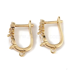 Brass Teardrop Hoop Earring Findings, Latch Back with Clear Cubic Zirconia, Lead Free & Cadmium Free, Real 18K Gold Plated, 18x13x5mm, Hole: 1.2mm, Pin: 1mm(ZIRC-L097-055G)