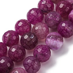 Natural Dragon Veins Agate(Dyed & Heated) Beads Strands, Faceted, Round, Old Rose, 15~16mm, Hole: 1.5mm, about 25pcs/strand, 14.96''~15.55''(38~39.5cm)(G-K390-A10-01)