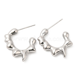Brass Ring Melting Stud Earrings, Half Hoop Earrings, Lead Free & Cadmium Free, Platinum, 24x4mm(EJEW-Q770-12P)