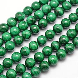 Natural Malachite Bead Strands, Round, 10mm, Hole: 1mm, about 40pcs/strand, 15.7 inch(G-O152-47-10mm)