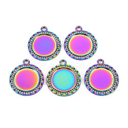 Alloy Pendant Cabochon Settings, Rainbow Color, Cadmium Free & Nickel Free & Lead Free, Flat Round, Tray: 20mm, 32x27x2mm, Hole: 3mm(PALLOY-S180-274-NR)