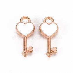 Alloy Pendants, Cadmium Free & Lead Free, with Enamel, Heart Key, Light Gold, Creamy White, 16x7x2mm, Hole: 1.5mm(ENAM-S115-061A)