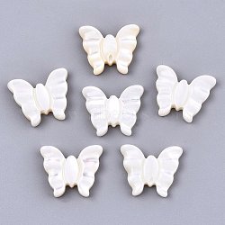 Natural White Shell Mother of Pearl Shell Beads, Butterfly, Creamy White, 10x11.5x2mm, Hole: 0.8mm(X-SSHEL-N032-09)
