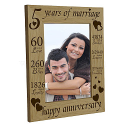 5 Years of Marriage Natural Wood Photo Frames, for Tabletop Display Photo Frame, Rectangle, Word, 168x218mm, Inner Diameter: 100x150mm(AJEW-WH0292-031)