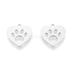 Non-Tarnish 201 Stainless Steel Charms, Laser Cut Pendants, Heart with Dog Paw Prints , Stainless Steel Color, 15x15x1mm, Hole: 1.5mm(STAS-N090-LA993-1)