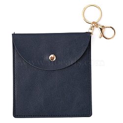 Imitation Leather Jewelry Storage Bags, with Alloy & Iron Keychain Clasps, Light Gold, Rectangle, Prussian Blue, 13x12x0.35cm Ring: 30x2mm, Clasps: 35x24x5(AJEW-WH0299-03LG-F)