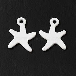 Spray Painted 201 Stainless Steel Charms, Starfish Charm, White, 12x9x1mm, Hole: 1.2mm(STAS-I672-06B)