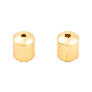 Ion Plating(IP) Brass Cord Ends, End Caps, Column, Real 18K Gold Plated, 8x7x7mm, Hole: 1mm, Inner Diameter: 6.5mm