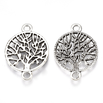 Tibetan Style Alloy Links connectors, Cadmium Free & Lead Free,, Flat Round with Tree, Antique Silver, 23x16x1.5mm, Hole: 2mm