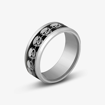 Stainless Steel Skull Finger Rings, Gothic Punk Jewelry for Men Women, Black, US Size 8(18.1mm)