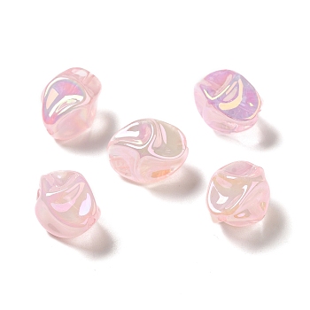 UV Plating Rainbow Iridescent Acrylic Beads, Nuggets, Pink, 18.5x15x13.5mm, Hole: 1.4mm