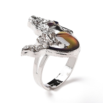 Glass Mermaid Mood Ring, Temperature Change Color Emotion Feeling Alloy Adjustable Ring for Women, Platinum, Inner Diameter: 17.9~18.3mm