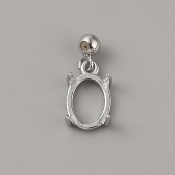 Rhodium Plated 925 Sterling Silver Pendant Cabochon Settings, Open Back Settings, Oval, No 925 Stamp, Platinum, Tray: 6x8mm, 10x6x3.5mm, Hole: 0.5mm