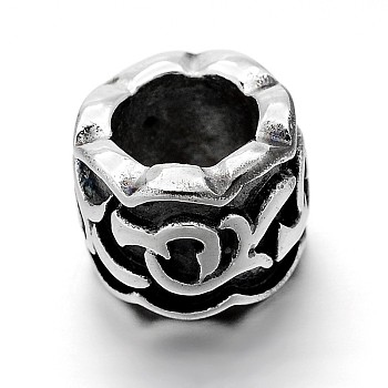 Retro 304 Stainless Steel Big Hole Column Beads, Antique Silver, 8x10.5mm, Hole: 6mm