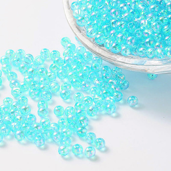 Eco-Friendly Transparent Acrylic Beads, Round, AB Color, Cyan, 8mm, Hole: 1.5mm, about 2000pcs/500g