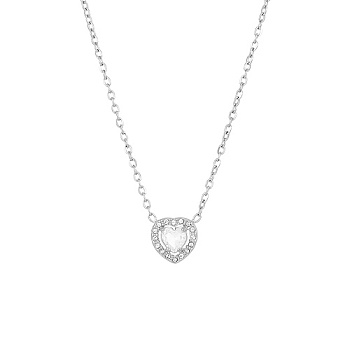 White Cubic Zirconia Heart Pendant Necklace with Stainless Steel Chains, Stainless Steel Color, 17-3/4 inch(45cm)
