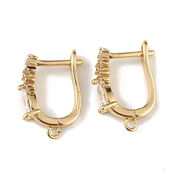 Brass Teardrop Hoop Earring Findings, Latch Back with Clear Cubic Zirconia, Lead Free & Cadmium Free, Real 18K Gold Plated, 18x13x5mm, Hole: 1.2mm, Pin: 1mm