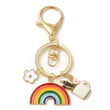 Teachers' Day Rainbow Alloy Enamel Keychains, with Alloy Keychain Clasps, Flower, 9.1cm