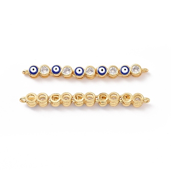 Flat Round with Evil Eye Pattern Brass Micro Pave Clear Cubic Zirconia Enamel Connector Charms, Real 18K Gold Plated, Cadmium Free & Nickel Free & Lead Free, Medium Blue, 45.5x4x4mm, Hole: 1.2mm