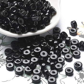 Opaque Colours Glass Seed Beads, Column, Black, 6x3mm, Hole: 1.4mm, about 2027pcs/pound