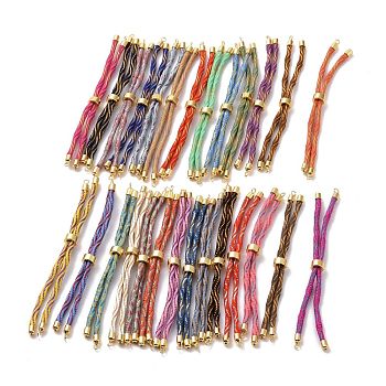 Nylon Cord Silder Bracelets, for Connector Charm Bracelet Making, with Rack Plating Golden Brass Clasp, Long-Lasting Plated, Cadmium Free & Lead Free, Mixed Color, 9-1/8x1/8 inch(23x0.3cm), Hole: 2mm
