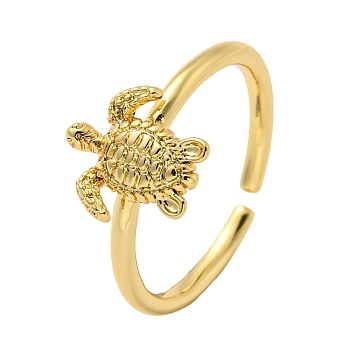 Rack Plating Brass Sea Turtle Open Cuff Rings for Women, Long-Lasting Plated, Cadmium Free & Lead Free, Real 18K Gold Plated, Adjustable