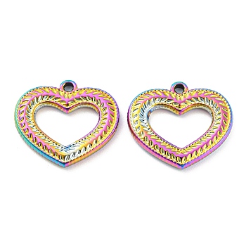 304 Stainless Steel Pendants, Heart Charms, Rainbow Color, 16x18x2mm, Hole: 1.5mm