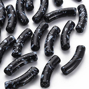 Opaque Spray Painted Acrylic Beads, Two Tone, Curved Tube, Black, 32x10x8mm, Hole: 1.8mm, about 330pcs/500g