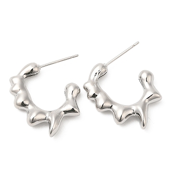 Brass Ring Melting Stud Earrings, Half Hoop Earrings, Lead Free & Cadmium Free, Platinum, 24x4mm