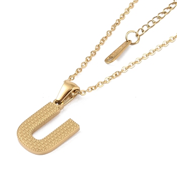 Ion Plating(IP) Initial Letter 304 Stainless Steel Pendant Necklaces, Real 18K Gold Plated, Letter U, 15.87 inch(40.3cm), Pendant: about 16.5x11.5mm