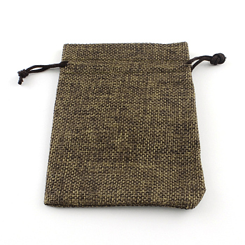 Polyester Imitation Burlap Packing Pouches Drawstring Bags, Sienna, 18x13cm