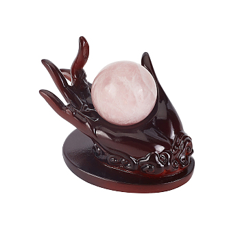 Resin Crystal Ball Display Pedestal, Rings Dislpay Stand, Buddha's Hand Shape, Coconut Brown, 105x65x80mm