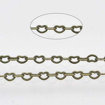 Soldered Brass Heart Chains, with Spool, Antique Bronze, 1.8x2.4x0.4mm, about 39.37 Feet(12m)/roll