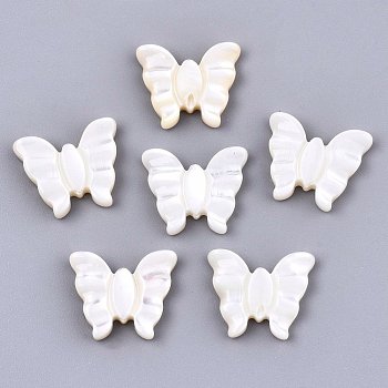 Natural White Shell Mother of Pearl Shell Beads, Butterfly, Creamy White, 10x11.5x2mm, Hole: 0.8mm