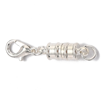 Brass Magnetic Clasps Converter, with Lobster Claw Clasps, Column, Silver, 34x6mm