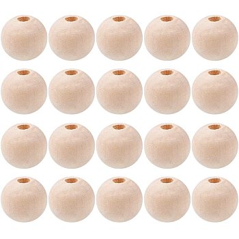 Unfinished Wood Beads, Natural Wooden Loose Beads Spacer Beads, Lead Free, Round, Moccasin, 12mm, Hole: 2.5~4.5mm, 50pcs/box