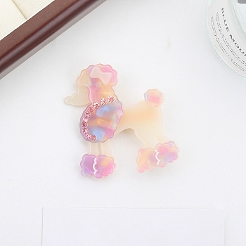 Cute Poodle Cellulose Acetate Alligator Hair Clips, with Rhinestone, Hair Accessories for Girls, Pink, 57x54x17mm