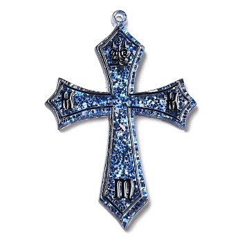 Acrylic Pendants, Cross, Royal Blue, 42x28x2mm, Hole: 1.2mm