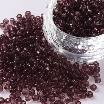 Glass Seed Beads, Transparent, Round, Round Hole, Pale Violet Red, 8/0, 3mm, Hole: 1mm, about 1111pcs/50g, 50g/bag, 18bags/2pounds