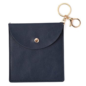 Imitation Leather Jewelry Storage Bags, with Alloy & Iron Keychain Clasps, Light Gold, Rectangle, Prussian Blue, 13x12x0.35cm Ring: 30x2mm, Clasps: 35x24x5