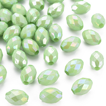 Opaque Acrylic Beads, Dyed, AB Color, Faceted, Oval, Medium Spring Green, 12x8mm, Hole: 2.5mm, about 1120pcs/500g