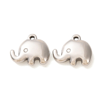 304 Stainless Steel Charms, Elephant Charms, Stainless Steel Color, 13x15x4mm, Hole: 1.3mm