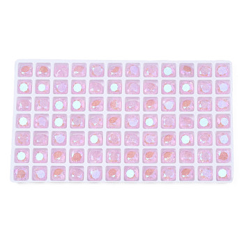 Glass Rhinestone Cabochons, Nail Art Decoration Accessories, Faceted, Square, Pearl Pink, 8x8x4.5mm
