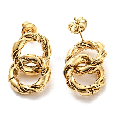 304 Stainless Steel Grooved Ring Dangle Stud Earrings(EJEW-B023-03G)-2