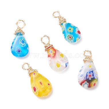 Light Gold Mixed Color Teardrop Millefiori Lampwork Pendants