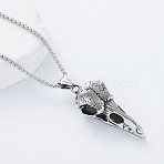 Vintage Gothic Raven Skull 304 Stainless Steel Pendant Necklaces for Men Women, Stainless Steel Color, 23.62 inch(60cm)(XV7044)