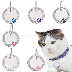 6Pcs 6 Colors Zine Alloy Rhinestone Pet Pendant Tag, with Jump Ring, Flat Round with Paw Print Charm, Mixed Color, 25x2.5mm, 1pc/color(AJEW-WR0002-63)